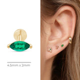 Marquise Emerald Flat Back Stud Earrings in Solid 14k Yellow Gold