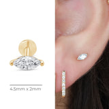 Marquise Gemstone Flat Back Stud Earrings in Solid 14k Yellow Gold