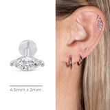 Marquise Stone Flat Back Stud Earrings in Solid 14k White Gold