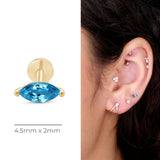 Marquise London Blue Topaz Flat Back Stud Earrings in Solid 14k Yellow Gold