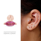 Marquise Pink Tourmaline Flat Back Stud Earrings in Solid 14k Rose Gold