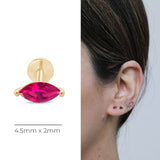 Marquise Pink Ruby Flat Back Stud Earrings in Solid 14k Yellow Gold