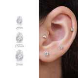 Natural Diamond Flat Back Stud Earrings Bezel Set in Solid 14k White Gold