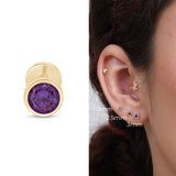 Round Amethyst Flat Back Stud Earrings Bezel Set in Solid 14k Yellow Gold
