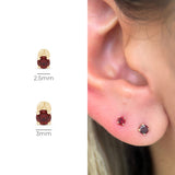 Garnet Cartilage Flat Back Stud Earrings in Solid 14k Yellow Gold