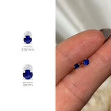 Blue Sapphire Cartilage Flat Back Stud Earrings in Solid 14k White Gold