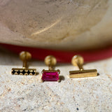 Black Onyx Studded Bar Flat Back Stud Earrings in Solid 14k Yellow Gold