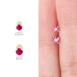 Ruby Cartilage Flat Back Stud Earrings in Solid 14k Yellow Gold