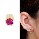 Round Pink Ruby Flat Back Stud Earrings Bezel Set in Solid 14k Yellow Gold