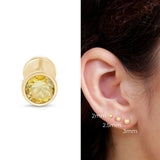 Round Citrine Flat Back Stud Earrings Bezel Zet in Solid 14k Yellow Gold