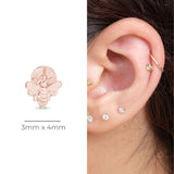 Minimalist Bee Flat Back Stud Earrings in Solid 14k Rose Gold