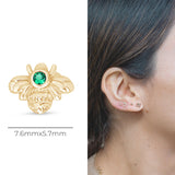 Emerald Bee Flat Back Stud Earrings in Solid 14k Yellow Gold