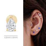 Pear Gemstone Flat Back Stud Earrings in Solid 14k Yellow Gold