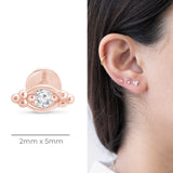 Beaded Marquise Diamond Evil Eye Flat Back Stud Earrings in Solid 14k Rose Gold