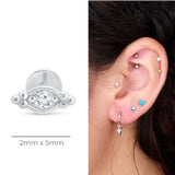 Beaded Marquise Diamond Evil Eye Flat Back Stud Earrings in Solid 14k White Gold