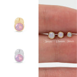 Round Pink Opal Flat Back Stud Earrings Bezel Set in Solid 14k White Gold