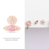 Beaded Marquise Opal Evil Eye Flat Back Stud Earrings in Solid 14k Rose Gold