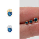 Round Blue Topaz Flat Back Stud Earrings Bezel Set in Solid 14k Yellow Gold