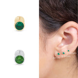 Round Emerald Flat Back Stud Earrings Bezel Set in Solid 14k Yellow Gold