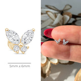 Fluttering Butterfly Flat Back Stud Earrings in Solid 14k Yellow Gold
