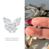Fluttering Butterfly Flat Back Stud Earrings in Solid 14k White Gold