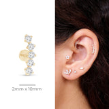 Diamond Constellation Ear Climber Flat Back Stud Earrings in Solid 14k Yellow Gold