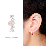 Diamond Constellation Ear Climber Flat Back Stud Earrings in Solid 14k Rose Gold