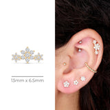 Diamond Three Flower Garland Flat Back Stud Earrings in Solid 14k Yellow Gold