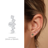 Diamond Constellation Ear Climber Flat Back Stud Earrings in Solid 14k White Gold