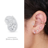 Diamond Paisley Flat Back Stud Earrings Milgrain Set in Solid 14k White Gold