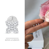 Diamond Four Petal Flower Flat Back Stud Earrings in Solid 14k White Gold