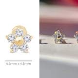 Diamond Flower Flat Back Stud Earrings in Solid 14k Yellow Gold