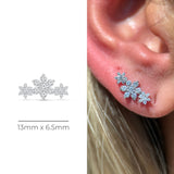 Diamond Three Flower Garland Flat Back Stud Earrings in Solid 14k White Gold