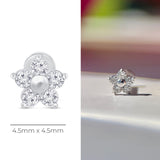 Diamond Flower Flat Back Stud Earrings in in Solid 14k White Gold