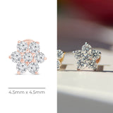 Seven Diamond Flower Flat Back Stud Earrings in Solid 14k Rose Gold