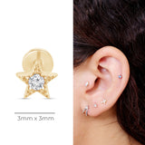 Gemstone Star Flat Back Stud Earrings Milgrain Set in Solid 14k Yellow Gold
