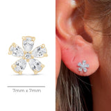Blooming Flower Flat Back Stud Earrings in Solid 14k Yellow Gold