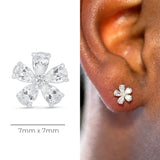 Blooming Flower Flat Back Stud Earrings in Solid 14k White Gold