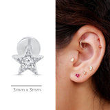 Gemstone Star Flat Back Stud Earrings Milgrain Set in Solid 14k White Gold