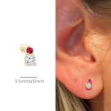 Diamond and Ruby Flat Back Stud Earrings in Solid 14k Yellow Gold