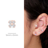 Beaded Diamond Four Petal Flower Flat Back Stud Earrings in Solid 14k Rose Gold