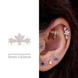 Diamond Three Flower Garland Flat Back Stud Earrings in Solid 14k Rose Gold