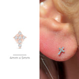 Diamond Pavé Studded Cross Flat Back Stud Earrings in Solid 14k Rose Gold