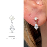 Pearl & Marquise Drop Flat Back Stud Earrings in Solid 14k White Gold