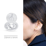Oval Gemstone Flat Back Stud Earrings in Bezel Set in Solid 14k White Gold
