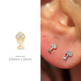 Diamond Heart Cupid's Arrow Flat Back Stud Earrings in Solid 14k Yellow Gold