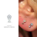 Diamond Heart Cupid's Arrow Flat Back Stud Earrings in Solid 14k White Gold
