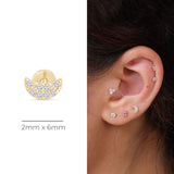Diamond Pavé Crescent Moon Flat Back Stud Earrings in Solid 14k Yellow Gold