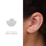 Diamond Pavé Studded Crescent Moon Flat Back Stud Earrings in Solid 14k White Gold