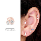 Triple Diamond Cluster Flat Back Stud Earrings in Solid 14k Rose Gold